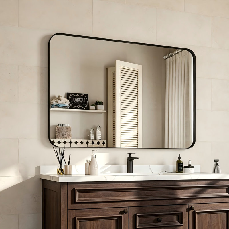 Miroir de salle de bain Waterpar, H 32 po x l 48 po, Noir mat