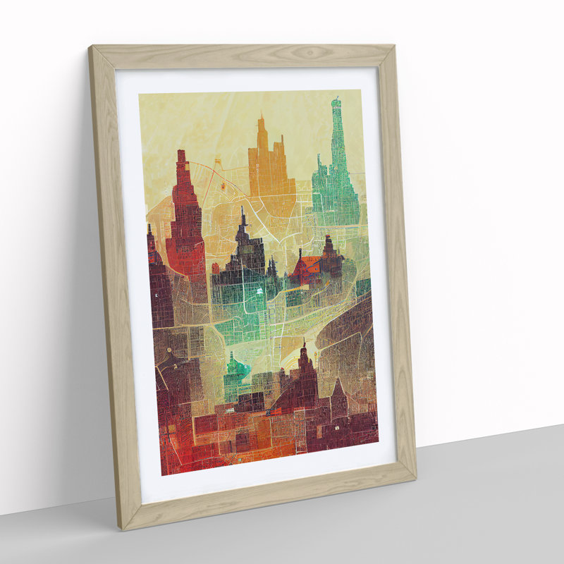 City Skyline Map No.2 - Print, 66cm H x 48cm W x 2cm D, Oak Framed, White