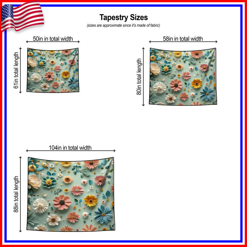 Tapisserie murale à motif floral - Décoration murale florale, 50 po H x 60 po L avec 4 œillets