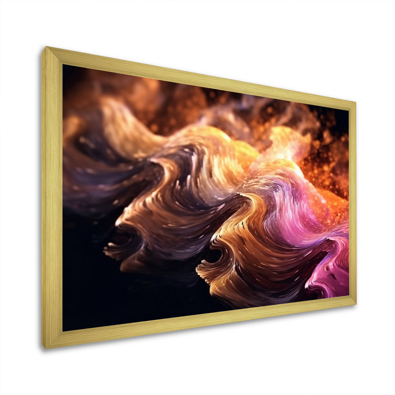 Surtensions orange et rose sur toile, H 30 po x l 40 po x P 1,5 po, Cadre photo doré simple