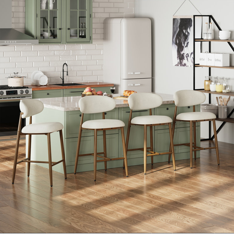 Upholstered Counter Stool with Solid Metal Frame, Beige