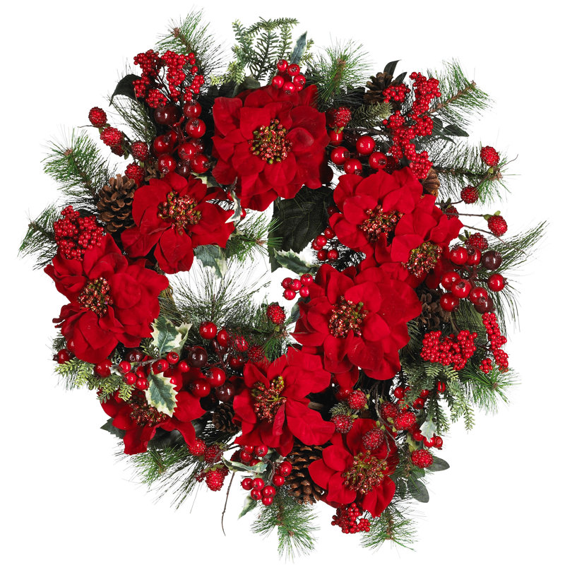 Poinsettia Faux Poinsettia Plastic 24'' Wreath