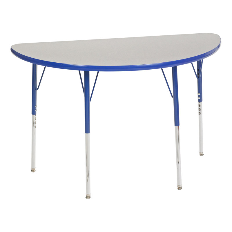 Adjustable Height Half-Circle Kids Classroom Activity Table, Gray, Blue