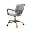 Fauteuil de bureau vintage en cuir blanc avec assise pivotante à 360°, hauteur réglable, piètement gris antique, confortable et pratique, coussin de 7,6 cm d'épaisseur, mousse de densité 6,5, piètement stable à 5 roulettes.