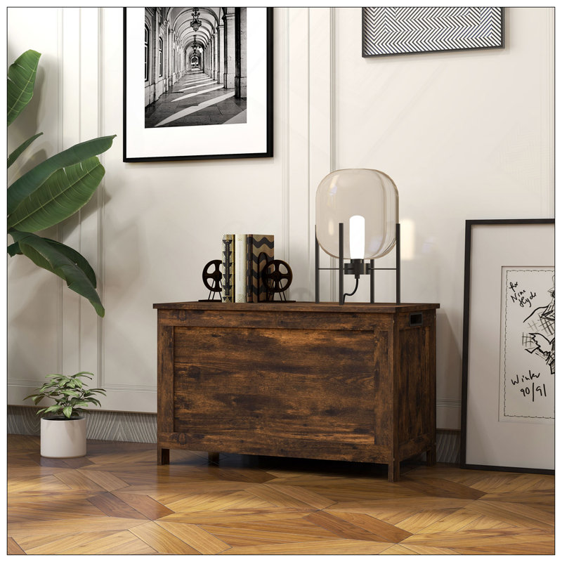 29.9" Storage Chest W/ 2 Safety Hinges, Wooden Box, Rustic Brown