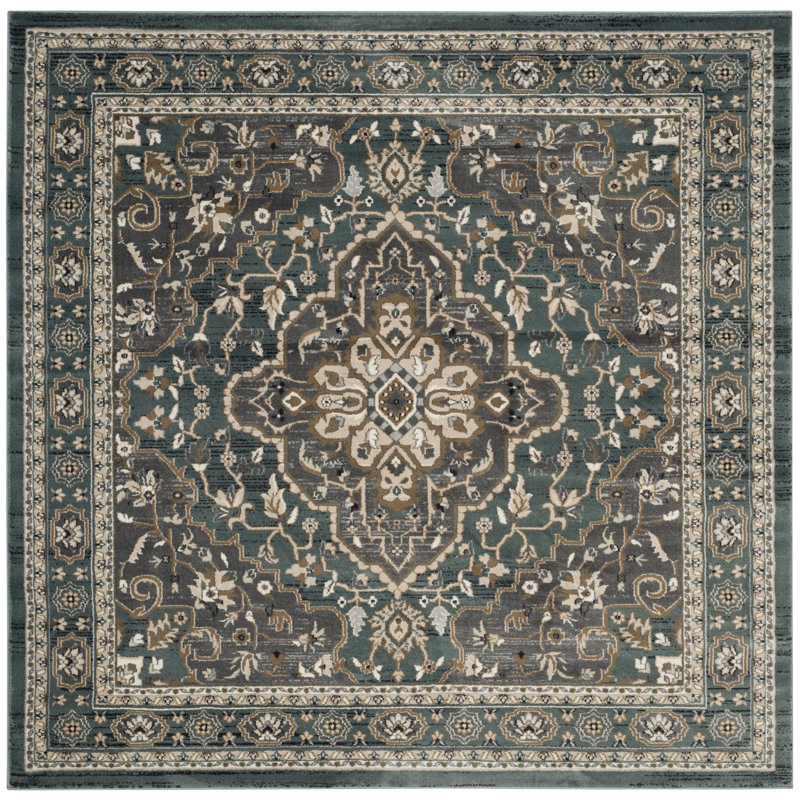 Tapis performance oriental Klose, Carré 7 pi, Teal/Gray