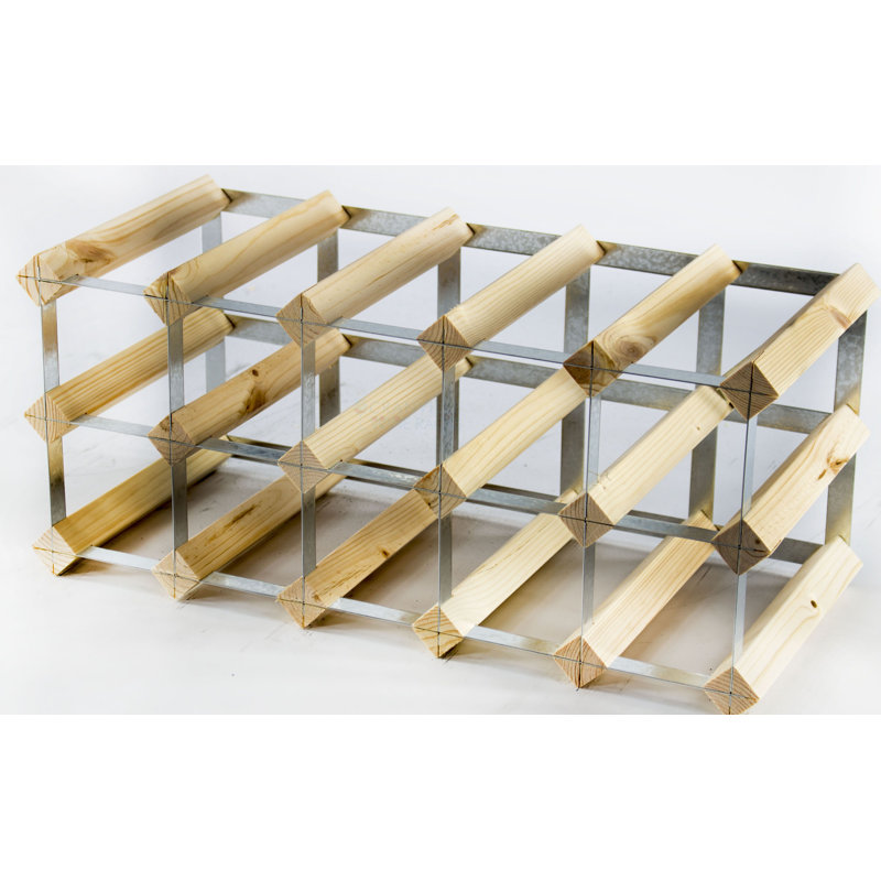 Liddle 15 Bottle Floor Wine Bottle Rack, Natural Pine / Galvanised Steel