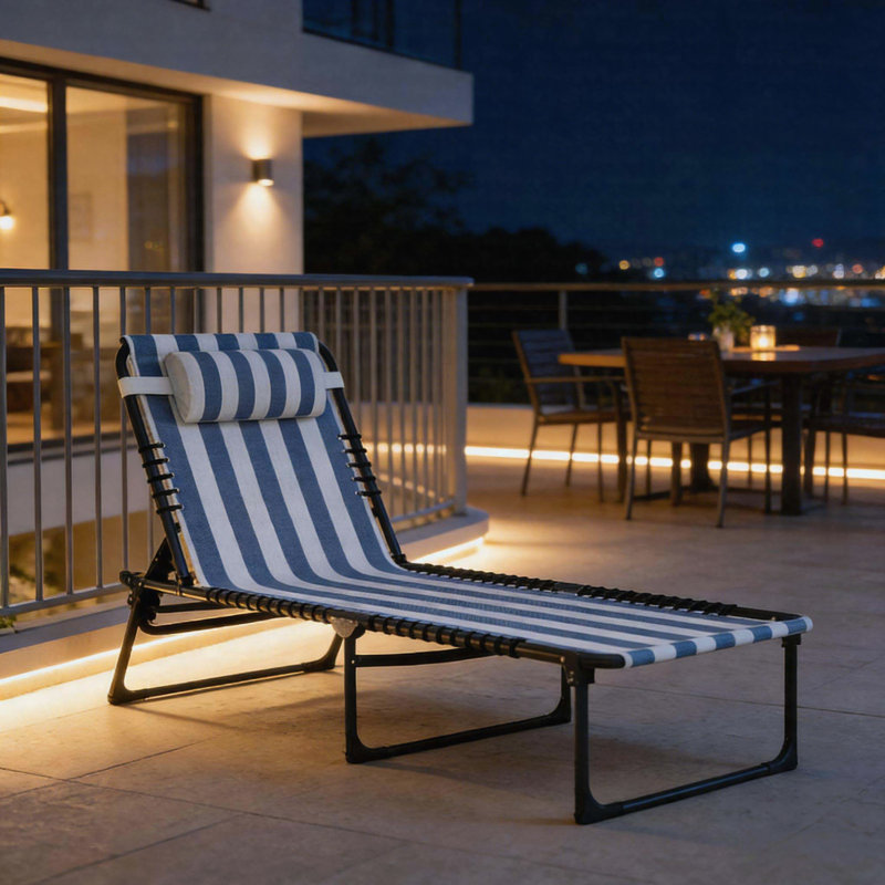 Chaise longue de plage d'extérieur pliante portable inclinable et inclinable en maille avec dossier réglable