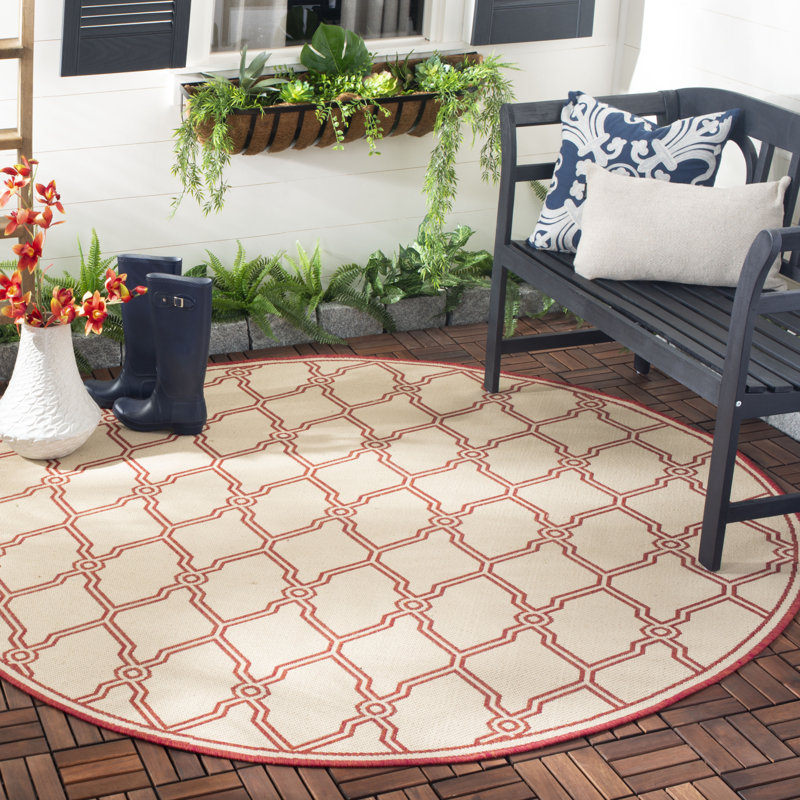 Duren Geometric Hand Woven Indoor / Outdoor Area Rug, Round 201 cm