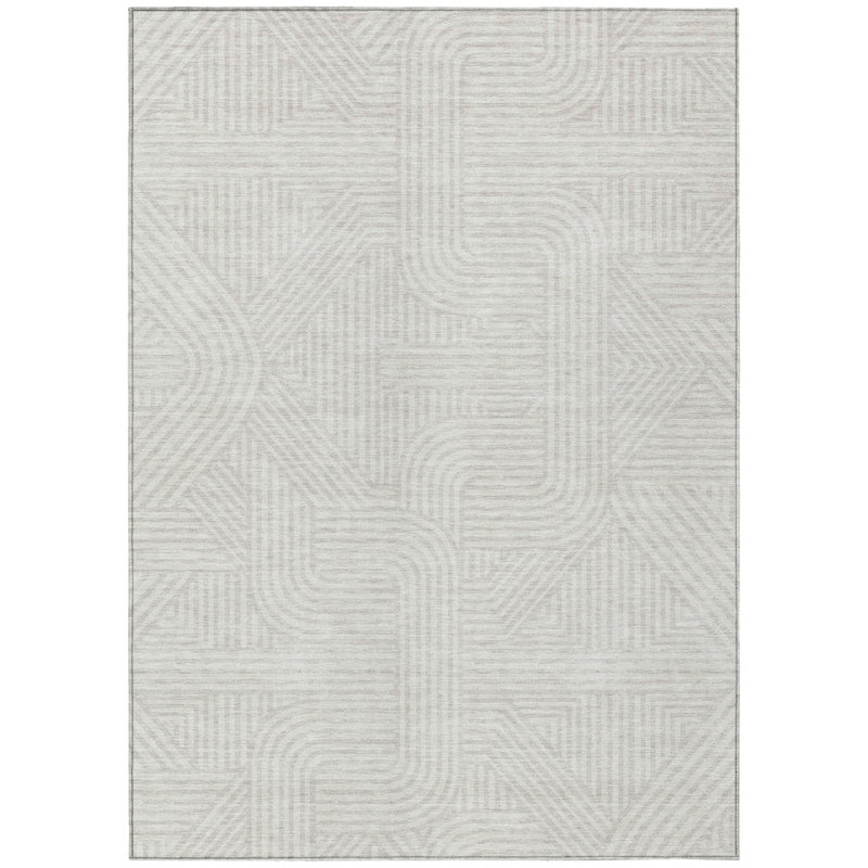 3' X 5' Ivory And Gray Abstract Washable Indoor Outdoor Area Rug