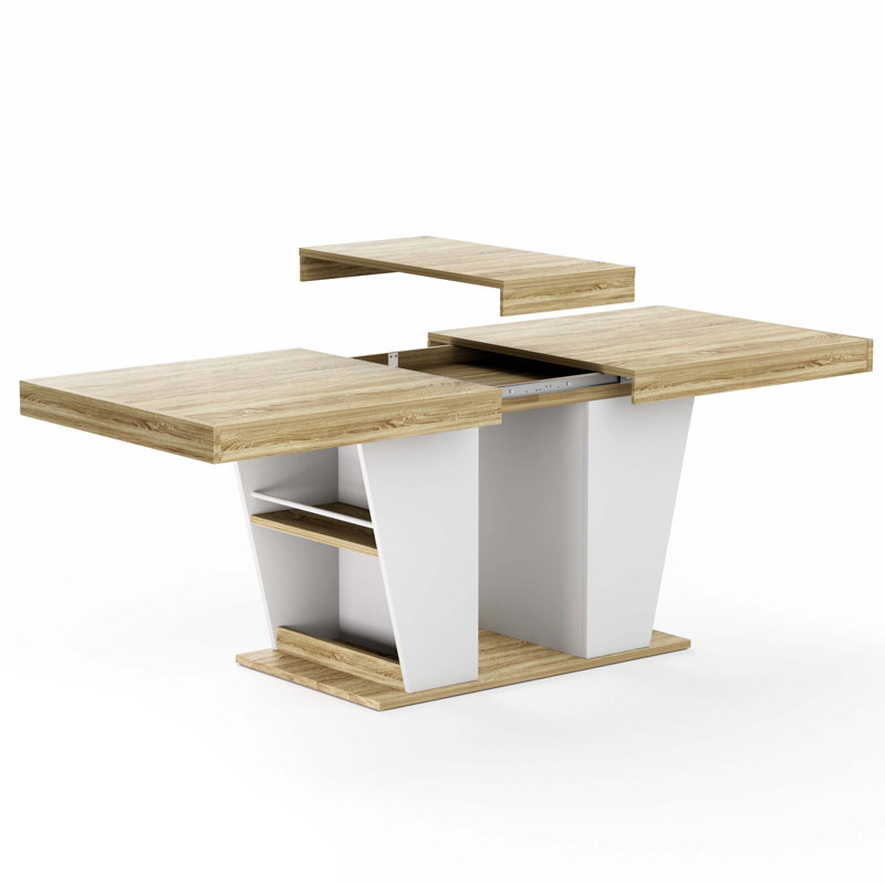 Table de salle à manger extensible en bois avec étagères latérales, pouvant accueillir dix personnes, mobilier de cuisine moderne