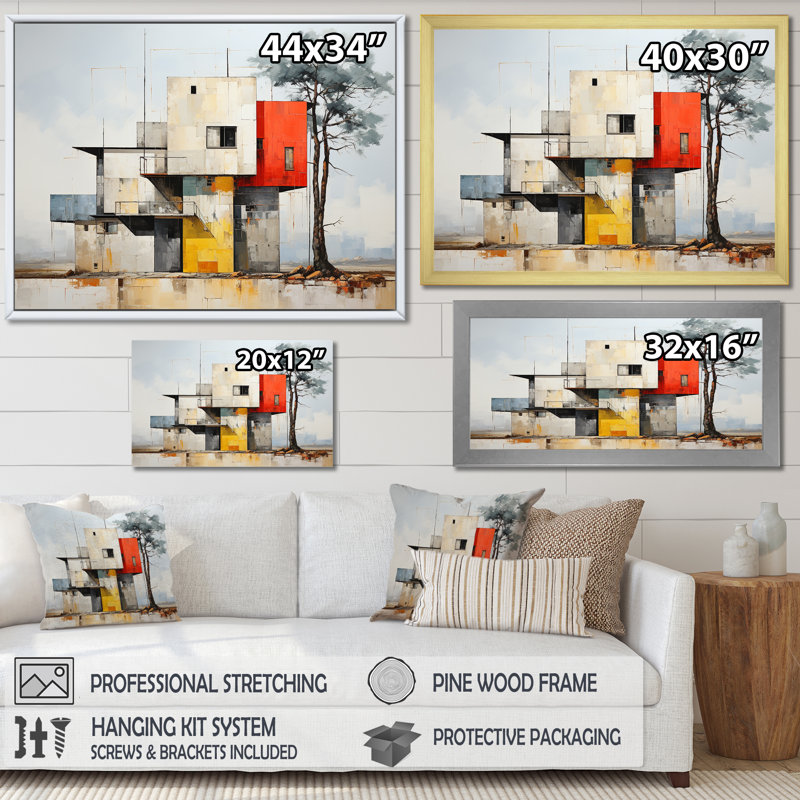 De Stijl Cubic Barn Horizion, H 34 po x l 44 po x P 1,5 po, Cadre simple argenté
