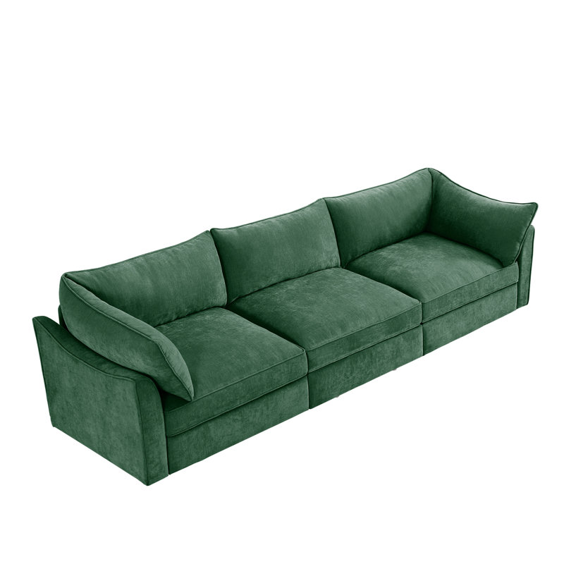 Chenille Sectional Sofa Couch, Green Chenille