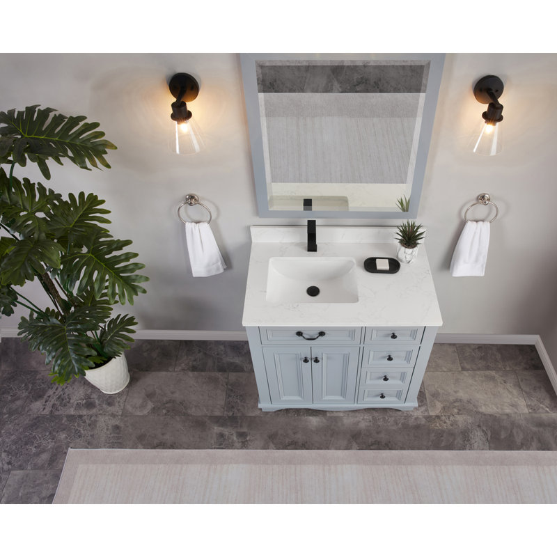 36" Solid Wood Sink Vanity  With 1' Artificial Stone Top, Cadet