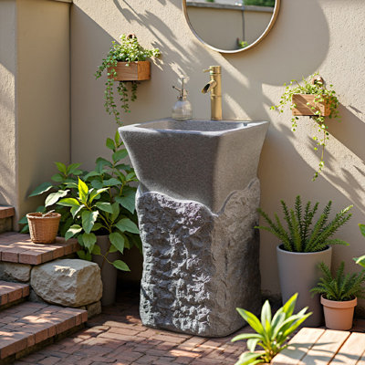Lavabo autoportant en composite de ciment oriental autoportant 37,3 po H, beige