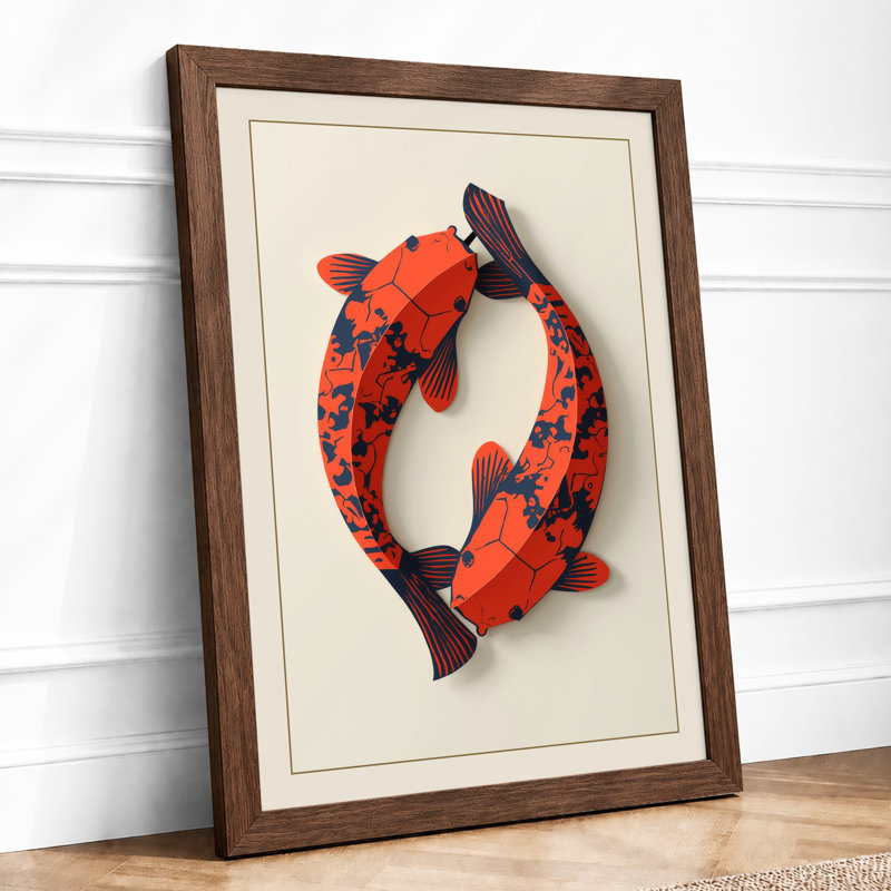 Two Fish in Balance Boho - Framed Print, A1 - 84.1 x 59.4 cm, Walnut