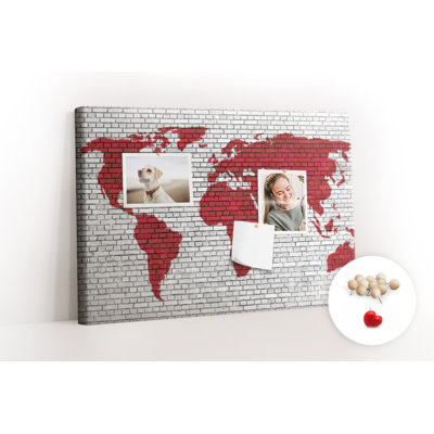 Wall Mounted cork board with print decorative wall pin board for wall for office bulletin board ideas Grey wall with world