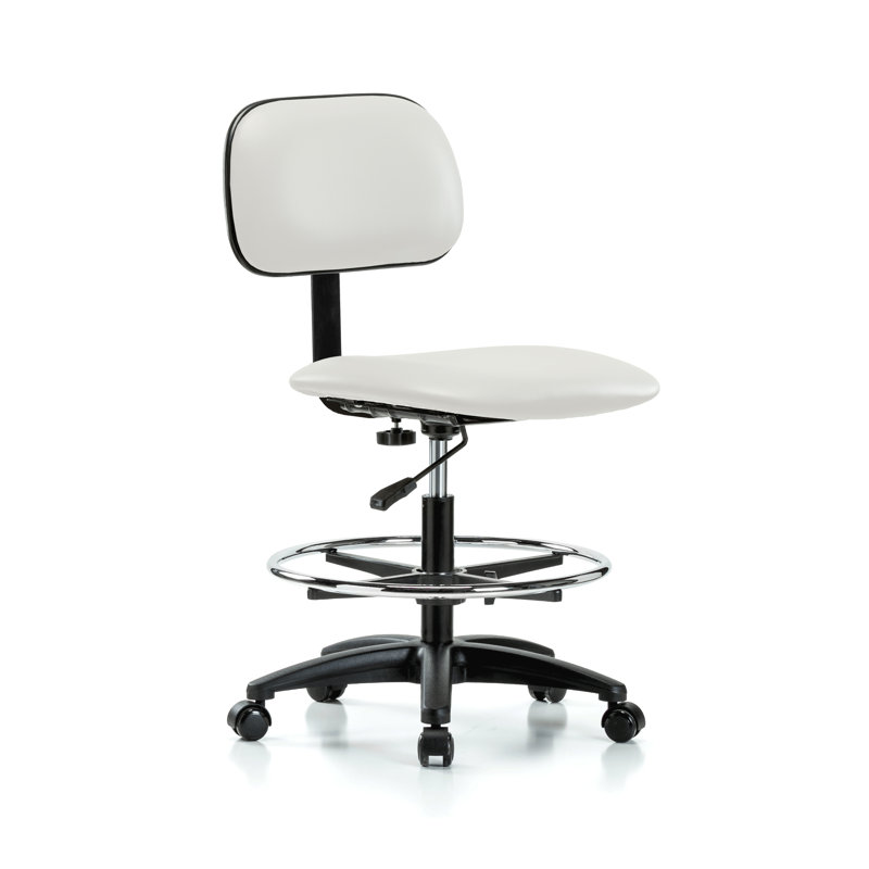 Tajik PERCH Lab Chair with Adjustable Backrest and Foot Ring | Medium Bench Height 20-27", Black Vinyl