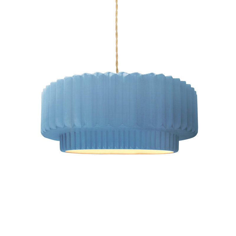 Luminaire suspendu tambour 1 lumière Gela, H 5 po x l 12 po x P 12 po, Bleu ciel, Noir mat