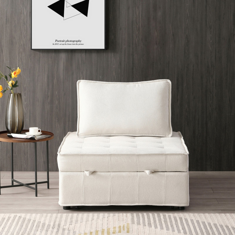 Canapé-lit à accoudoirs polyvalent en tissu de lin (beige)