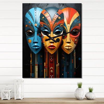 African Mystique Tribes Masks - African Tribes Wall Clock Oversized