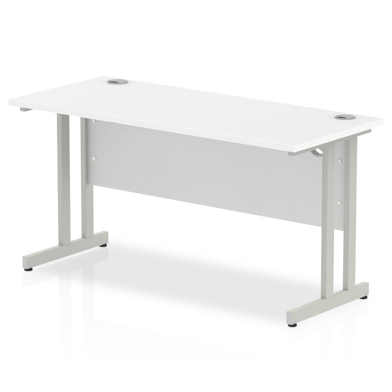 Impulse Metal Base Computer Desk, Silver, White, 73cm H x 140cm W x 60cm D
