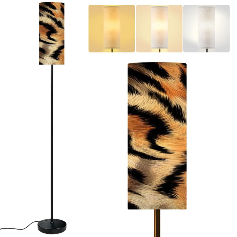  68.5" Standing Floor Lamp Tiger Skin Exotic Texture Animal Dimmable Metal Pole Lamp with Linen Lampshade LED Bulb Included