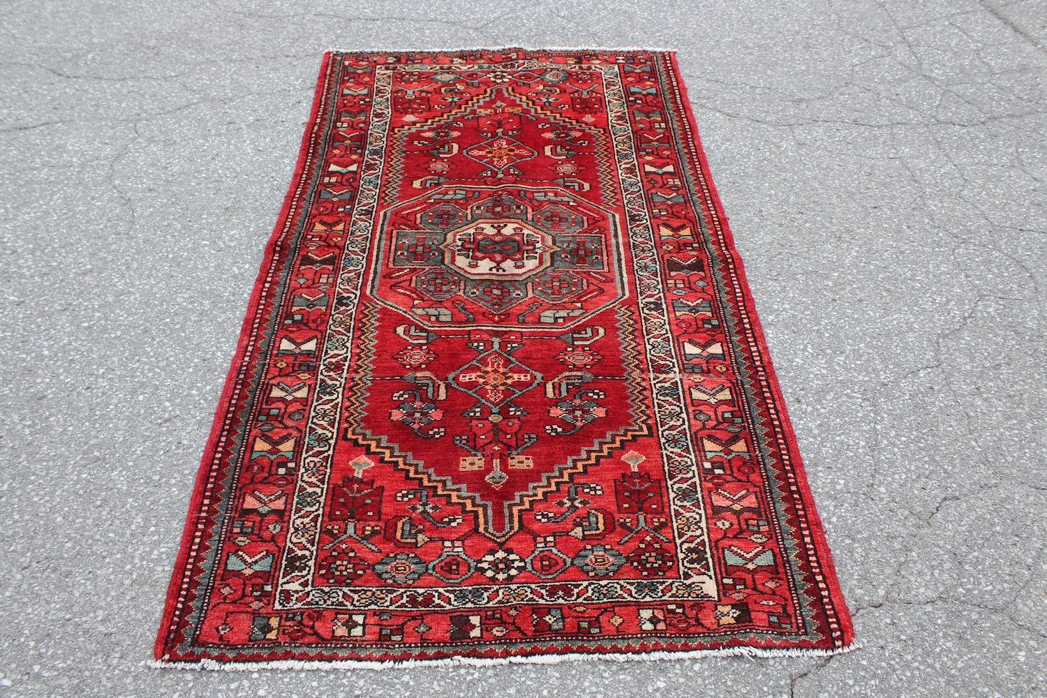 Yaralas One-of-a-Kind Hand-Knotted 1950s 4' x 7'3 Wool Area Rug in  Red/Beige