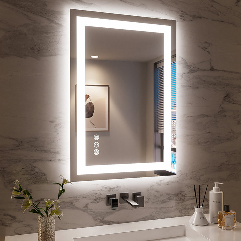 Miroir de salle de bain 24 po x 36 po à DEL sans cadre, miroir intelligent