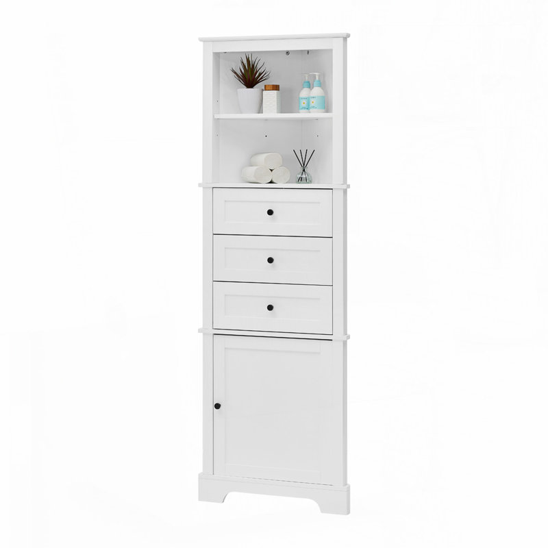 Armoire de rangement d'angle avec 3 tiroirs et tablettes réglables, Blanc