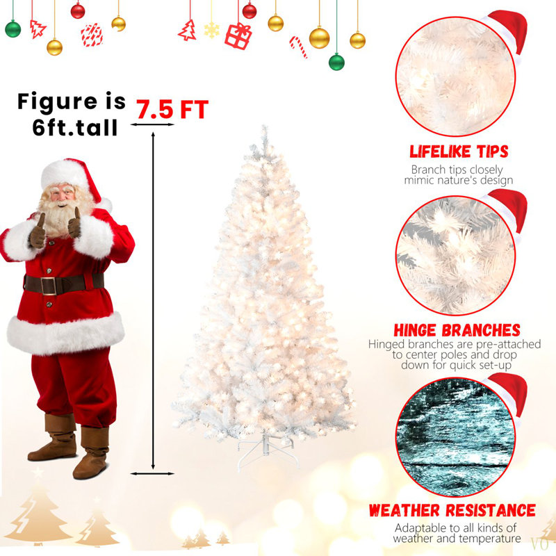 Arbre de Noël 7,5 pi avec fil mémoire pré-éclairé - 450 lumières incandescentes chaudes, 1240 pointes, conception à dépliage automatique, support en métal stable, arbre de Noël artificiel en PVC