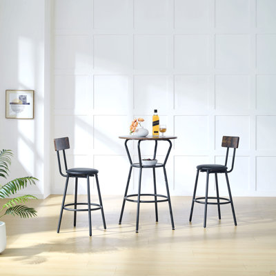 Ensemble de table de bar ronde et tabouret avec tablette, tabouret rembourré avec dossier