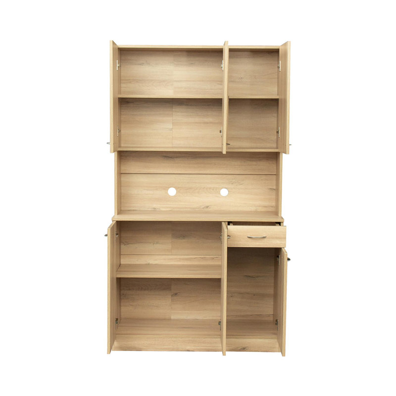 70.87" Tall Wardrobe& Kitchen Cabinet, With 6-Doors, 1-Open Shelves And 1-Drawer For Bedroom,Rustic Oak, Oak
