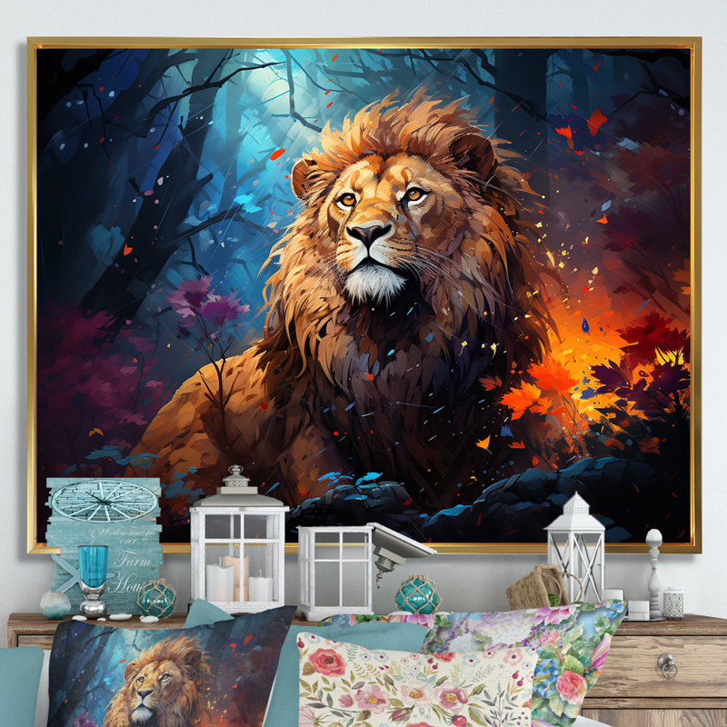 «Lion Vivid Majesty I» sur toile, Cadre flottant doré, H 24 po x l 32 po x P 1 po