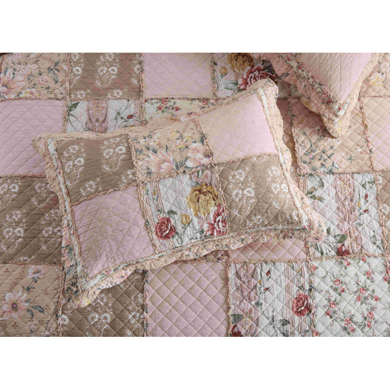 HoneiLife  Elegant Pink Style  Cotton Handmade Patchwork 3-Piece California King Size Quilt Sets, Light Pink