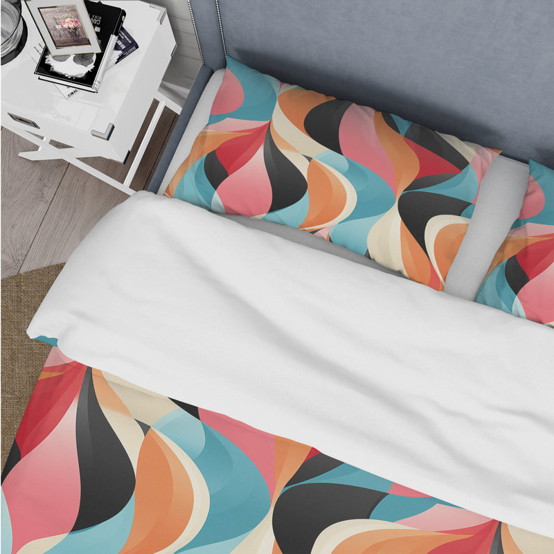 Ensemble de housse de couette à motif géométrique bleu et orange, Housse de couette pour grand lit et 2 taies décor