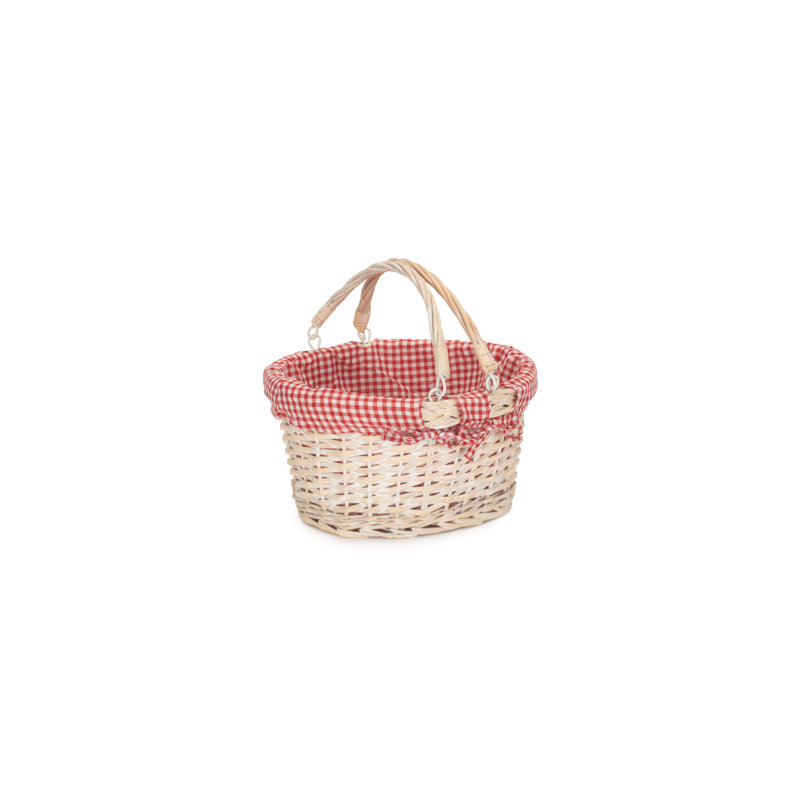 Wicker Swing Handled Shopping Basket with Red & White Lining, 18cm H x 28cm W x 33cm D
