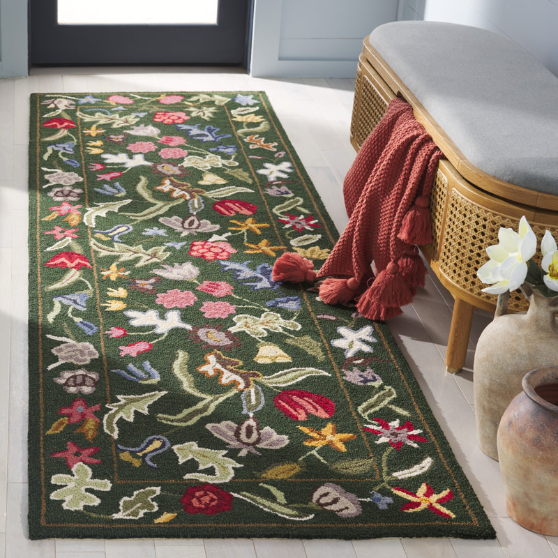 Loundin Hand Tufted Wool Floral Rug, Rectangle 2'6" x 8'