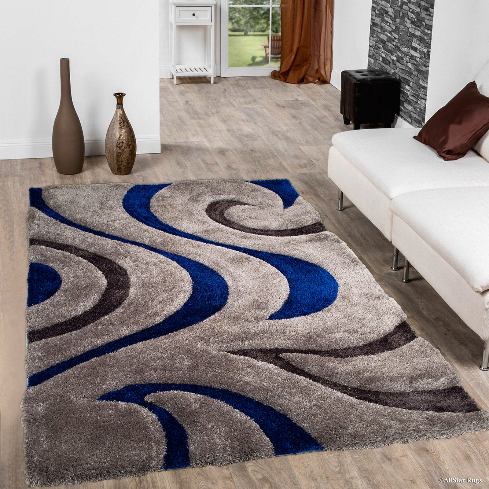 Amazing Rugs A1013-23 2 x 3 ft. Fuzzy Shaggy Blue Hand Tufted Area Rug
