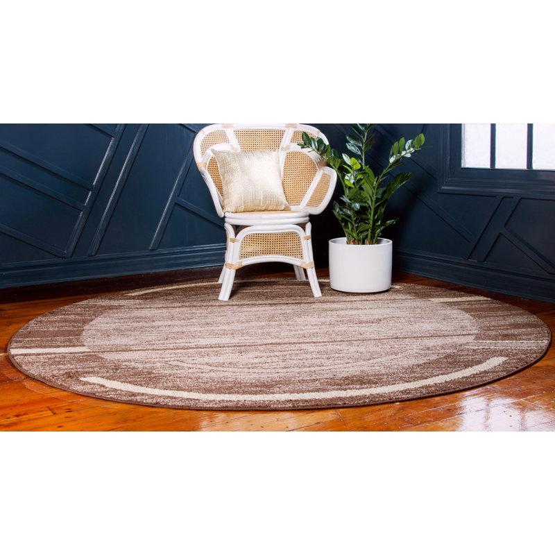 Tapis brun à motif abstrait Alair, Rond 3 pi 3 po