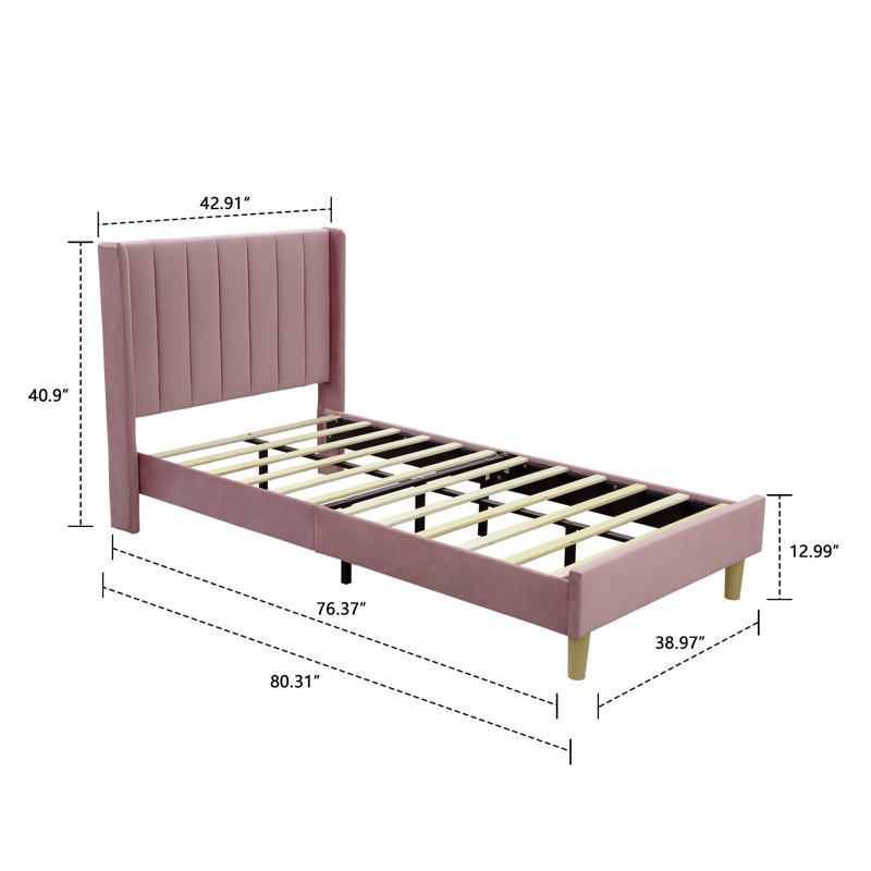 Lit plateforme tapissier avec tête de lit à oreilles Eriksay, Simple, Velours rose