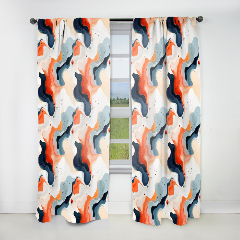 Toile de marbre fusion artistique pêche et bleu - 1 rideau obscurcissant en marbre abstrait - 1 panneaux, L 52 po x L 120 po