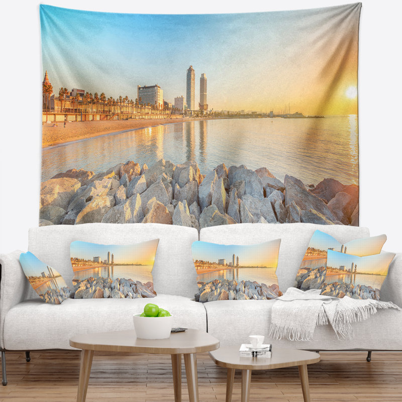 Tapisserie barceloneta beach en mer à barcelone, H 50 po x l 60 po