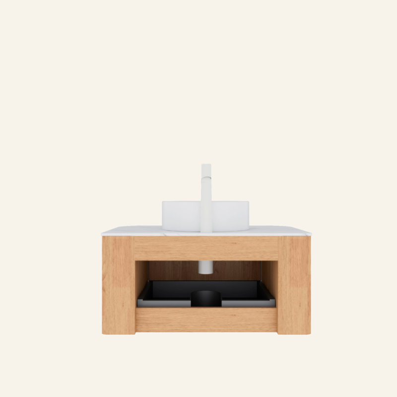 Meuble-lavabo de salle de bain 30 po avec lavabo, meuble-lavabo mural moderne à bords arrondis et courbes avec tiroir, lavabo rond en céramique blanc sans robinet, pré-assemblé