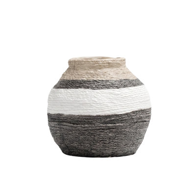 6.7'' Ribbed Ceramic Vase, Modern Colorblock Striped Decorative Vase