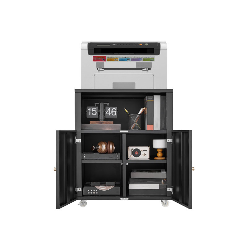 Mobile File Cabinet with Doors & Lock, Heavy Duty Rolling Printer Stand - Metal Storage Cabinet with Adjustable Shelf, Under Desk Organizer for Home Office