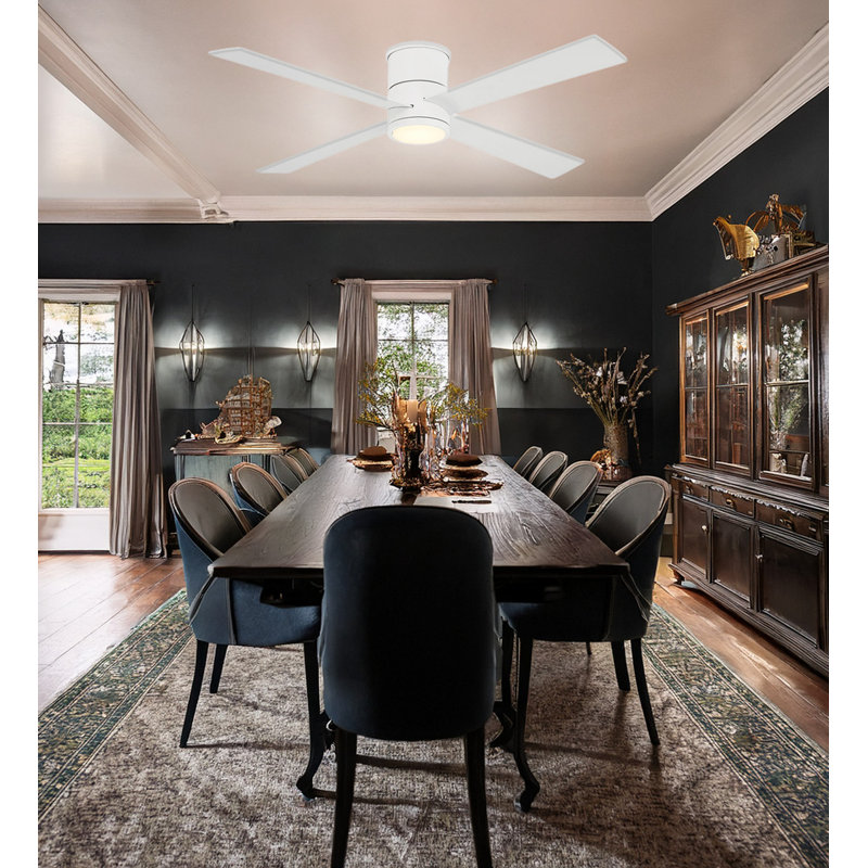 Falco 54" Led Flush Mount Ceiling Fan, White, White
