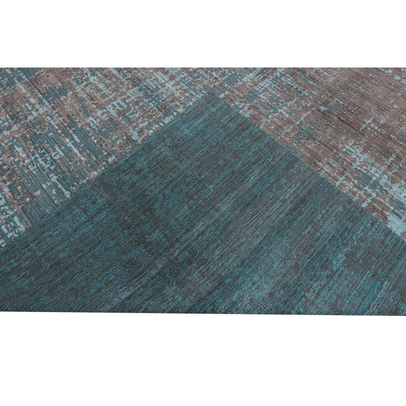 Tapis gris anthracite et bleu sarcelle noué à la main de haute qualité, Rectangle 6 pi x 9 pi