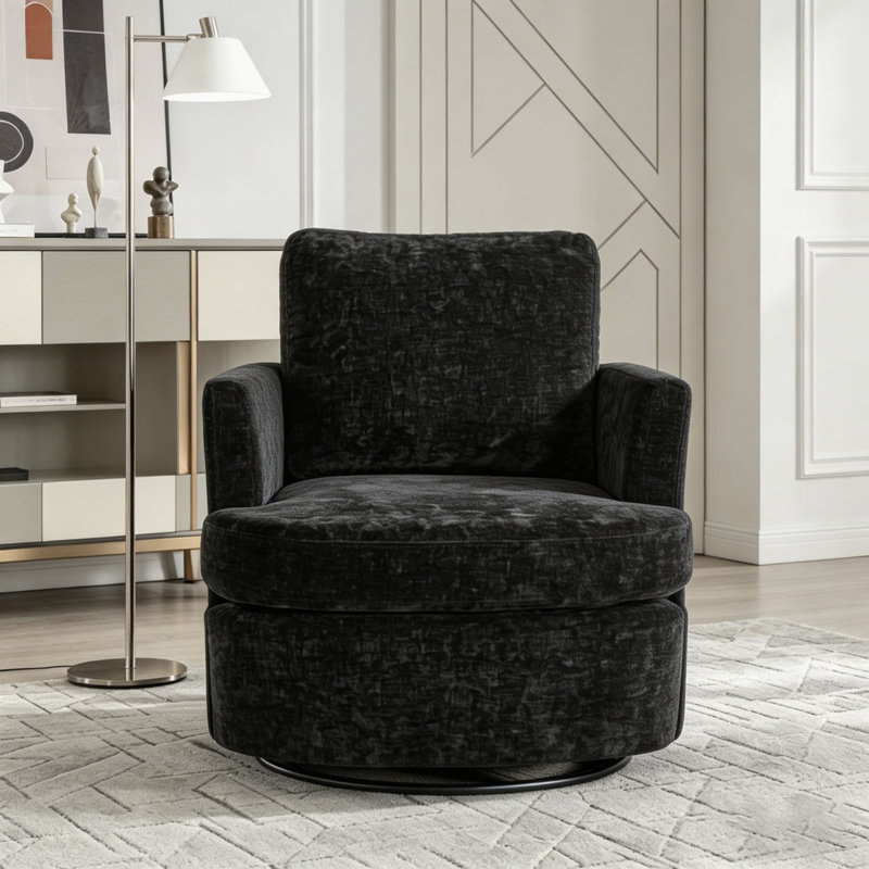 Fauteuil demi-tonneau pivotant à 360 degrés, Noir