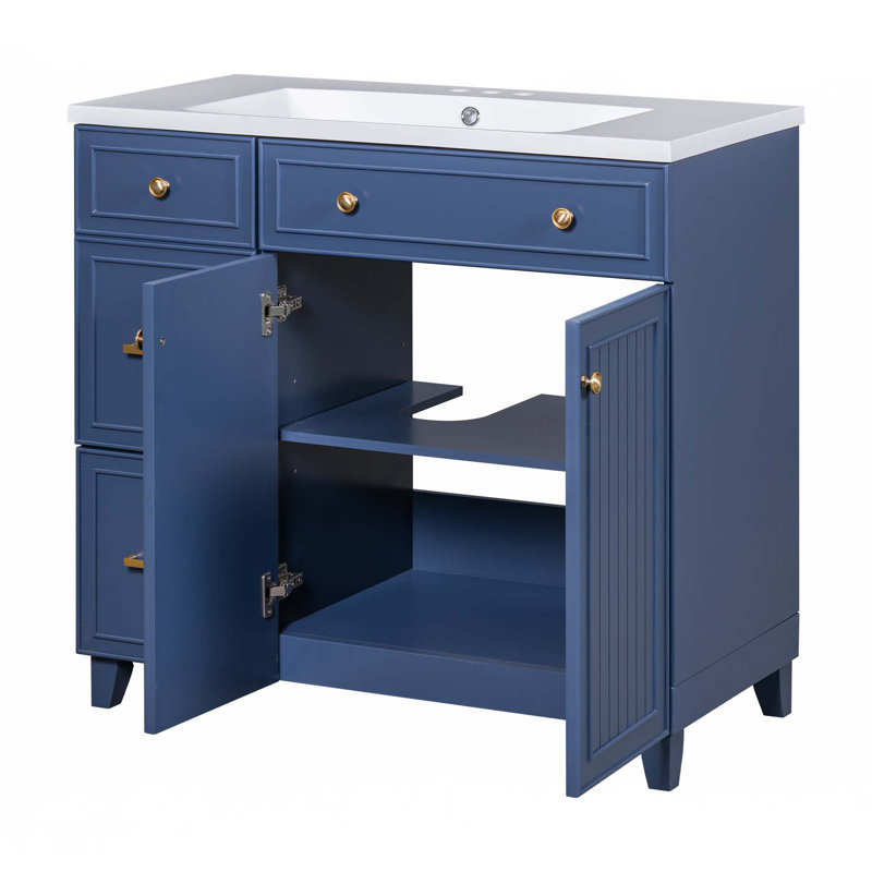 Meuble-lavabo de 36 po de style transitionnel avec lavabo en résine, Bleu